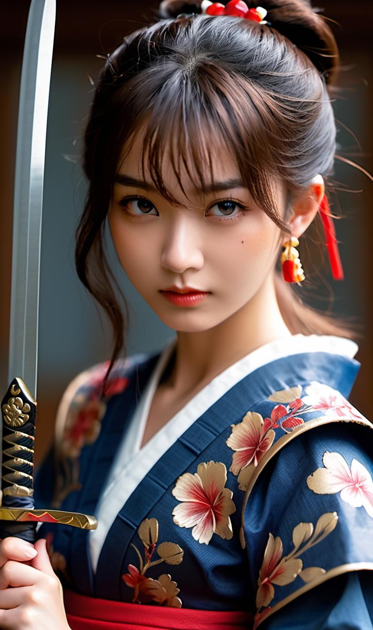 realcartoonXL_v4 - ai art image - A very cute female samurai Jap - AI Art - Image Generator - Stable Diffusion