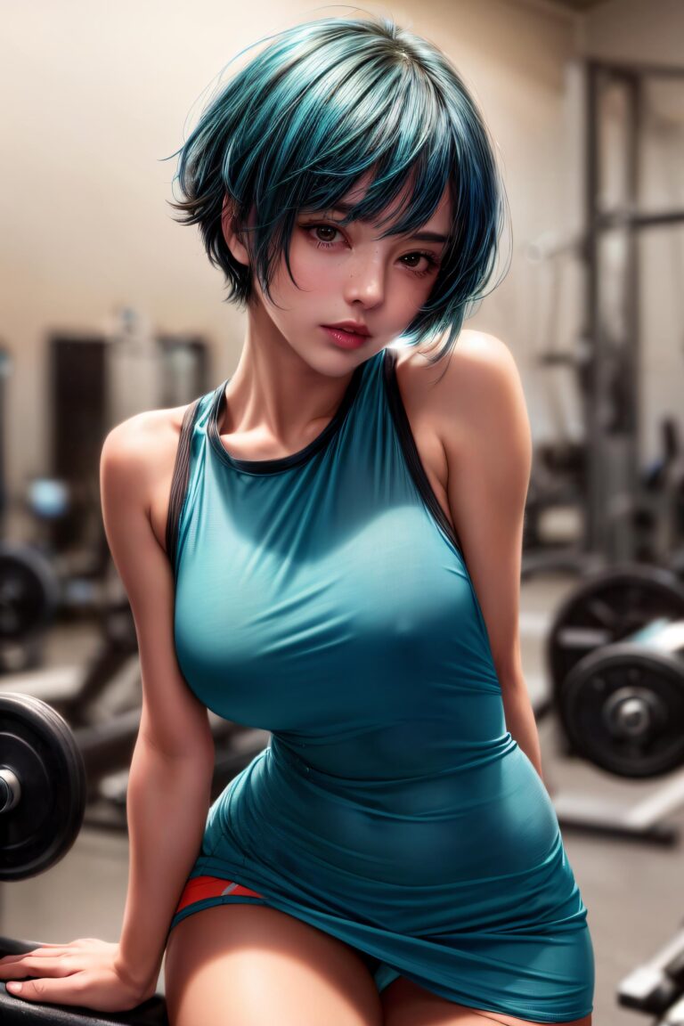 perfectWorld_v4Baked - ai art image - a girl in the gym, Curly hair, - AI Art - Image Generator - Stable Diffusion